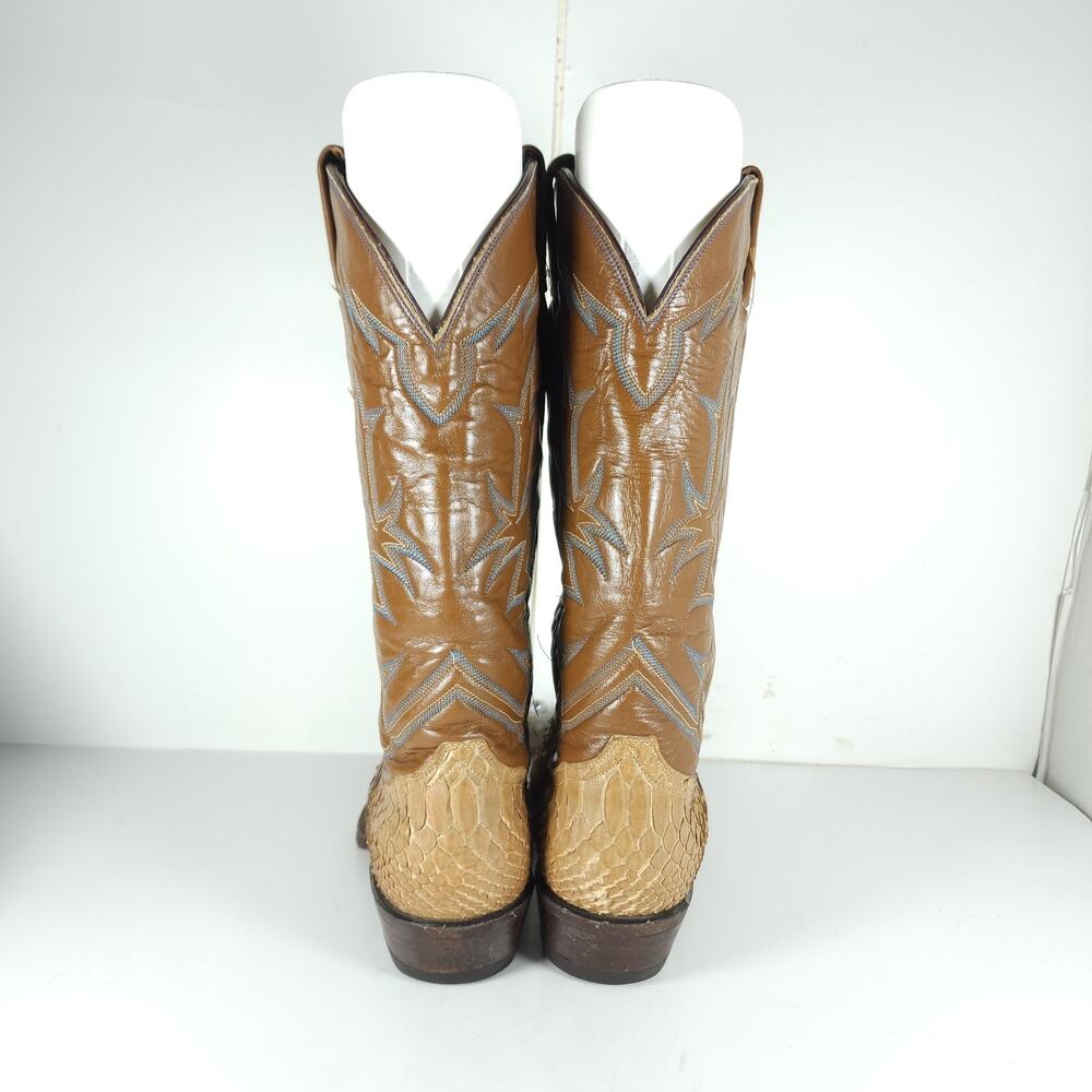 Tony Lama Men's US 8,5D Brown Python Snake Skin Exotic Western Cowgirl Boots - Picture 8 of 16